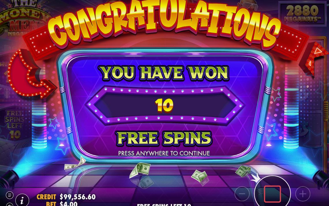 Free spins med vinstmultiplikatorn synlig på skärmen